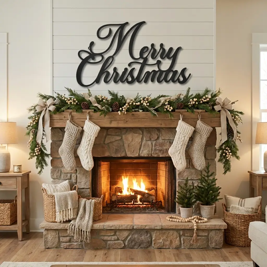 Merry Christmas Script Metal Wall Art | Elegant Christmas Wall Decor | Holiday Metal Sign | Farmhouse Christmas Decoration | Laser Cut Steel | Made in USA