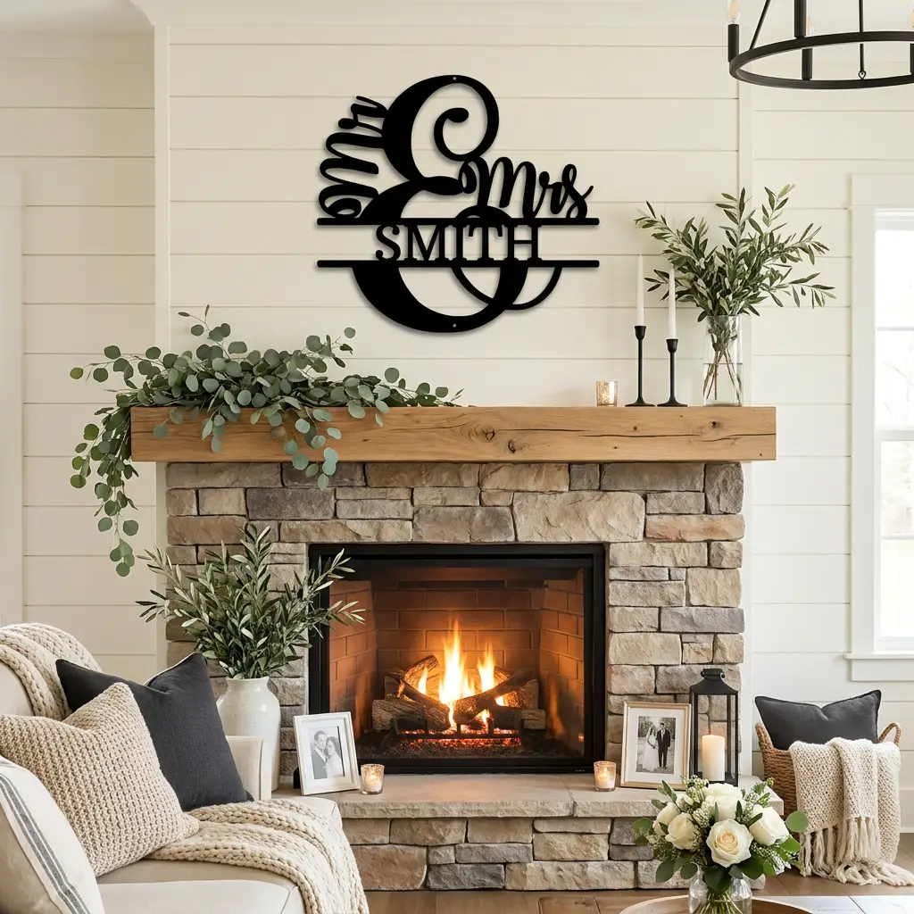 Personalized Mr And Mrs Metal Wall Art Custom Family Name Sign Wedding Decor Monogram Wall Decor Couple Gift Housewarming Sign