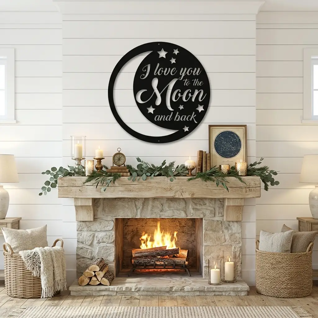 I Love You to the Moon and Back Metal Wall Art – Romantic Moon & Stars Love Sign, Anniversary & Wedding Gift