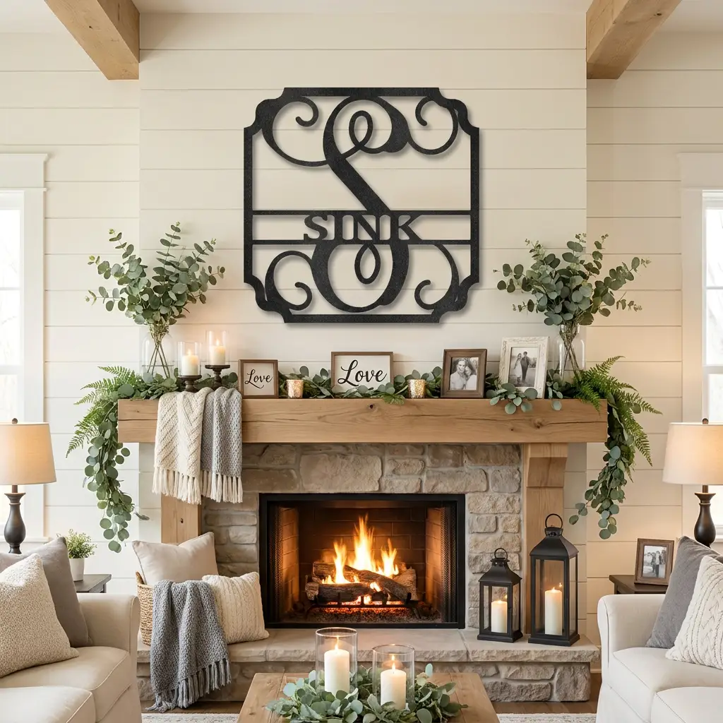 Personalized Split Letter Monogram Metal Wall Art | Custom Family Name Initial Sign | Farmhouse Wall Decor
