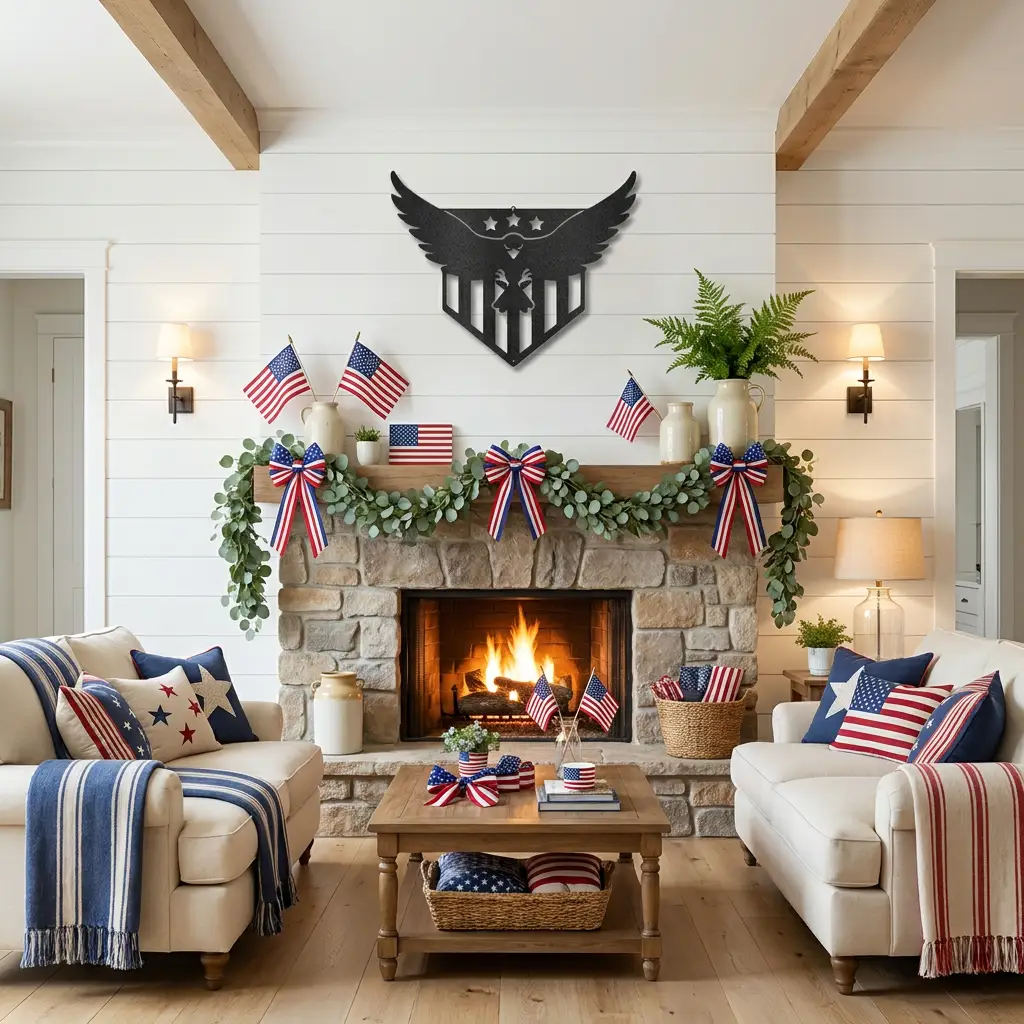 Patriotic Eagle Metal Wall Art | American Flag Inspired Eagle Decor | USA Military & Veteran Gift | Made in USA