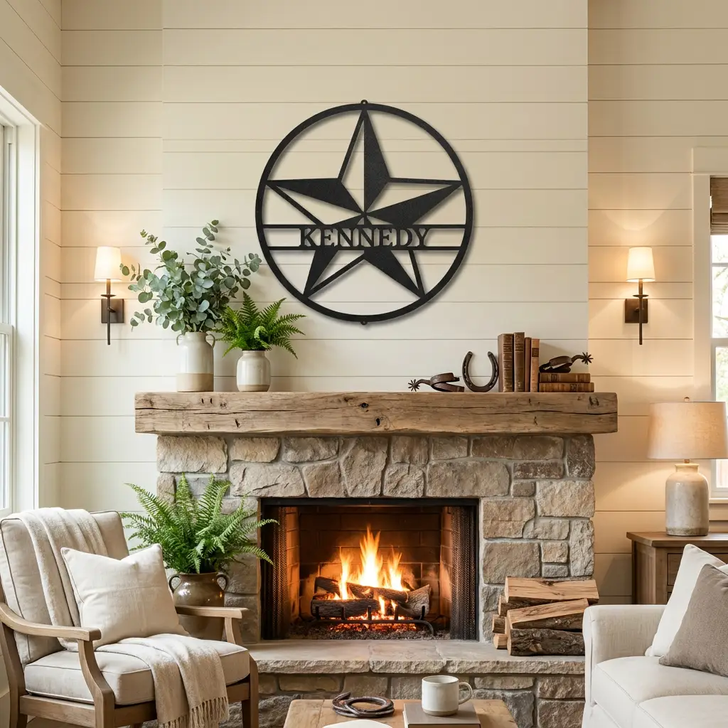 Custom Star Metal Wall Art – Personalized Rustic Farmhouse Sign – Ranch or Family Name