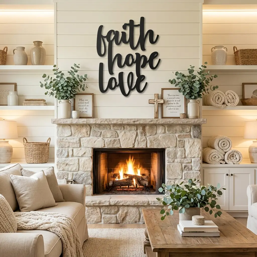 Faith Hope Love Script Indoor Outdoor Steel Wall Sign