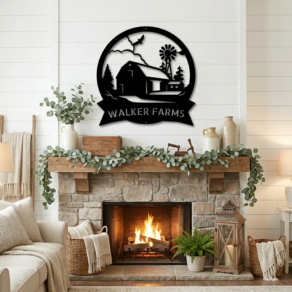 Personalized Farm Barn & Windmill Metal Sign | Custom Family Farm Name Sign | Rustic Farmhouse Wall Decor | Barn Scene Metal Art | Ranch Entrance Sign | Made in USA