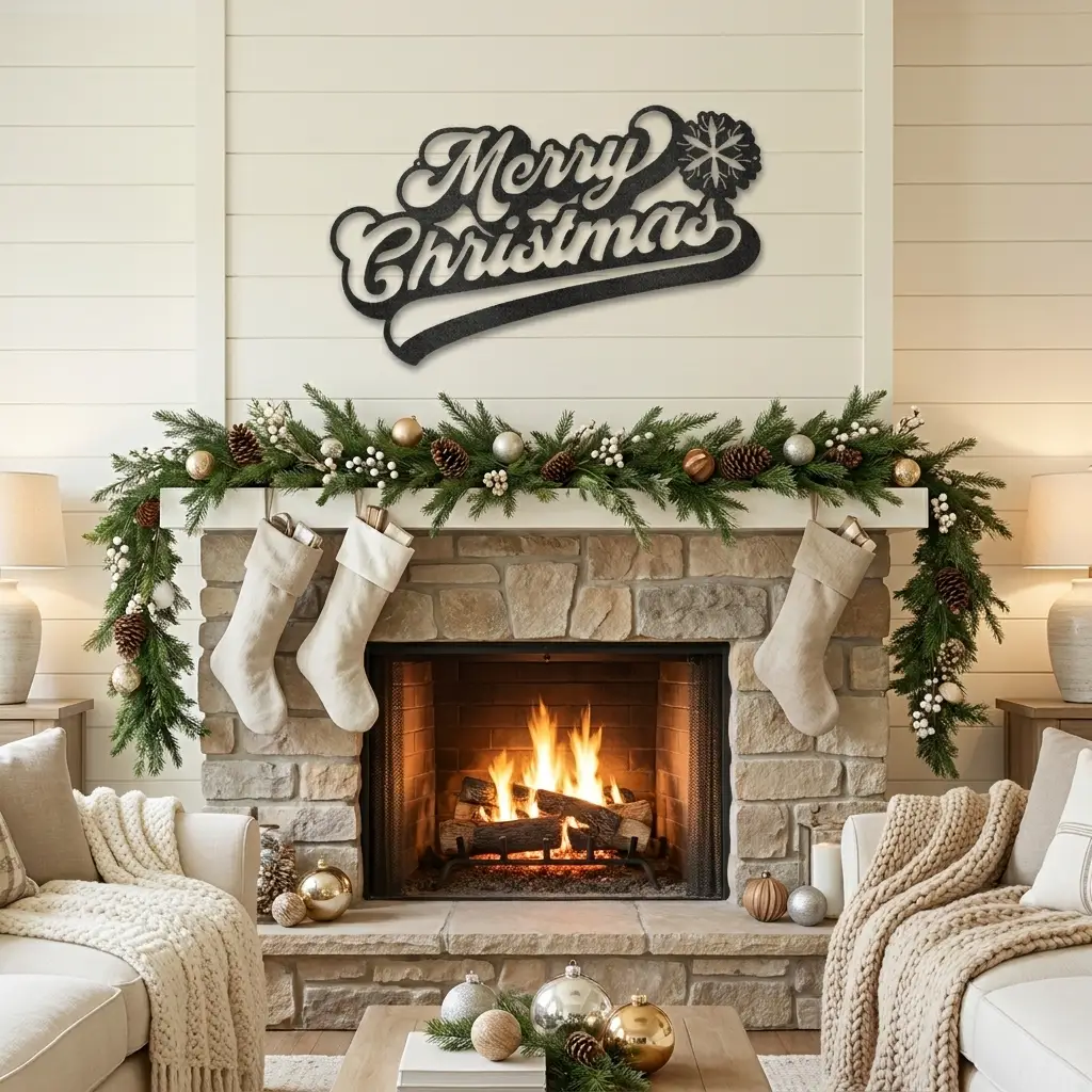 Merry Christmas Metal Sign | Holiday Metal Wall Art | Christmas Wall Decor | Farmhouse Christmas Decoration | Indoor & Outdoor | Made in USA