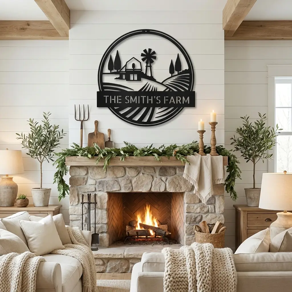 Farm with Windmill Personalized Metal Wall Art | Custom Farm Name Sign | Rustic Farmhouse Metal Decor | Barn & Ranch Wall Art | Country Home Gift | Made in USA
