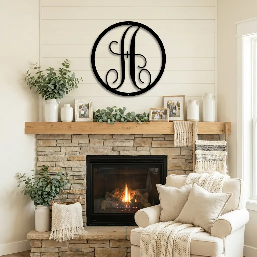 Personalized Monogram Metal Wall Art – Custom Initial Sign – Elegant Script Letter Decor – Wedding Gift – Family Name Sign