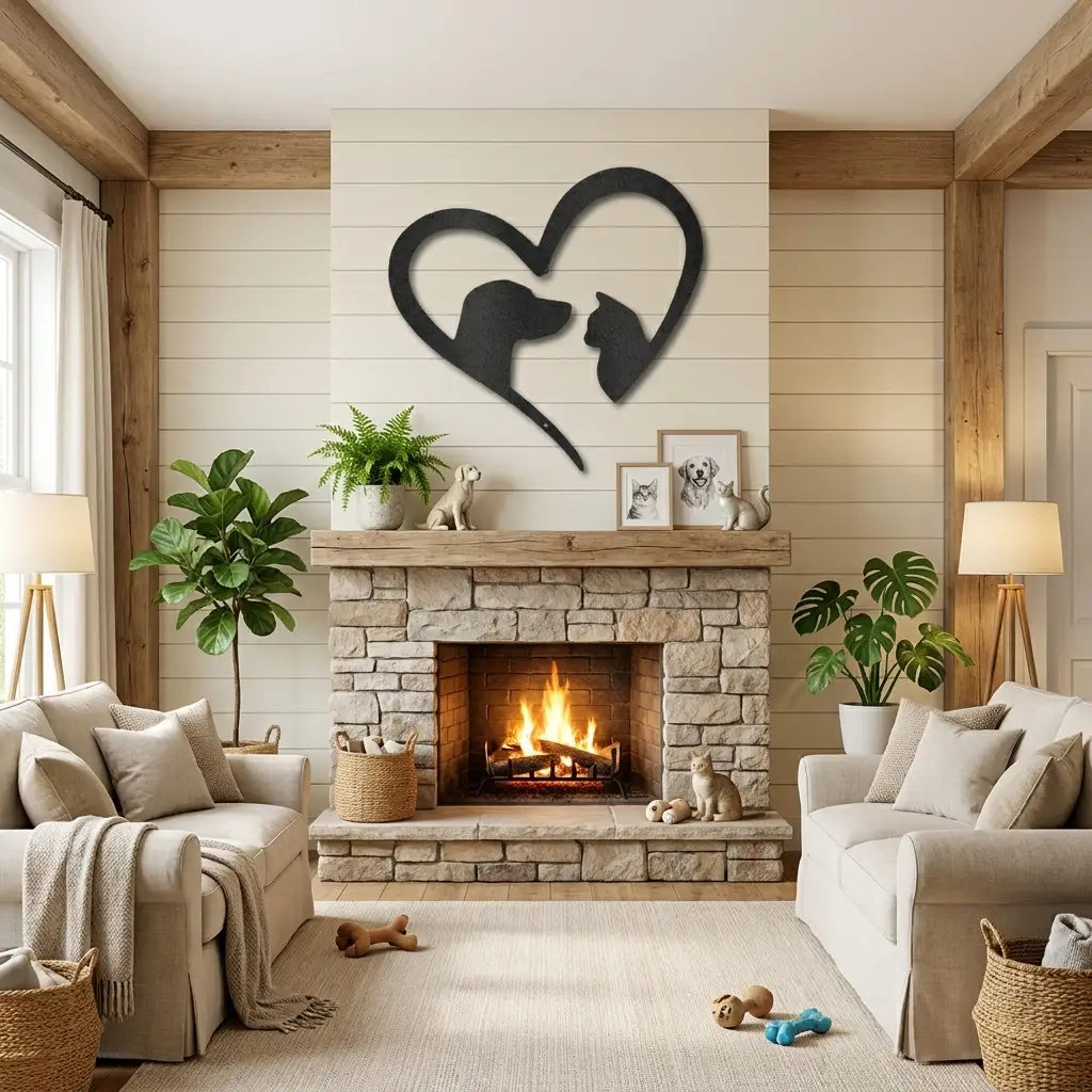 Dog & Cat Love Metal Wall Art | Pet Lover Heart Sign | Cat and Dog Wall Decor | Pet Memorial Gift | Animal Lover Home Decor | Made in USA
