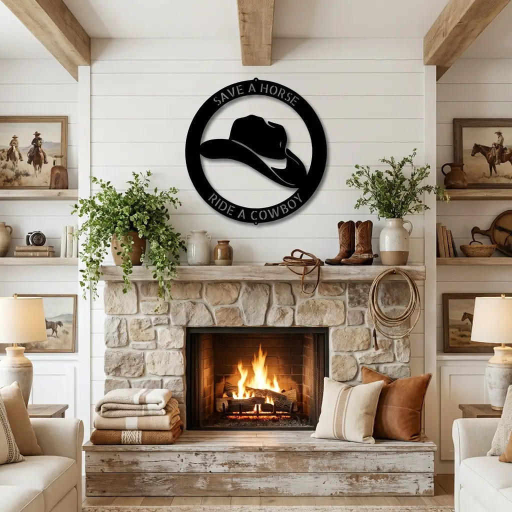 Personalized Cowboy Hat Metal Wall Art | Custom Ranch Name Sign | Western Metal Wall Decor | Rustic Farmhouse Wall Art | Made in USA