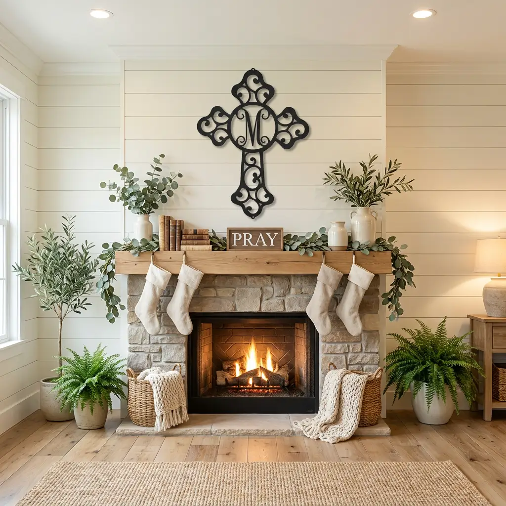 Personalized Initial Cross Metal Wall Art | Custom Monogram Christian Cross Decor | Ornate Faith Wall Hanging