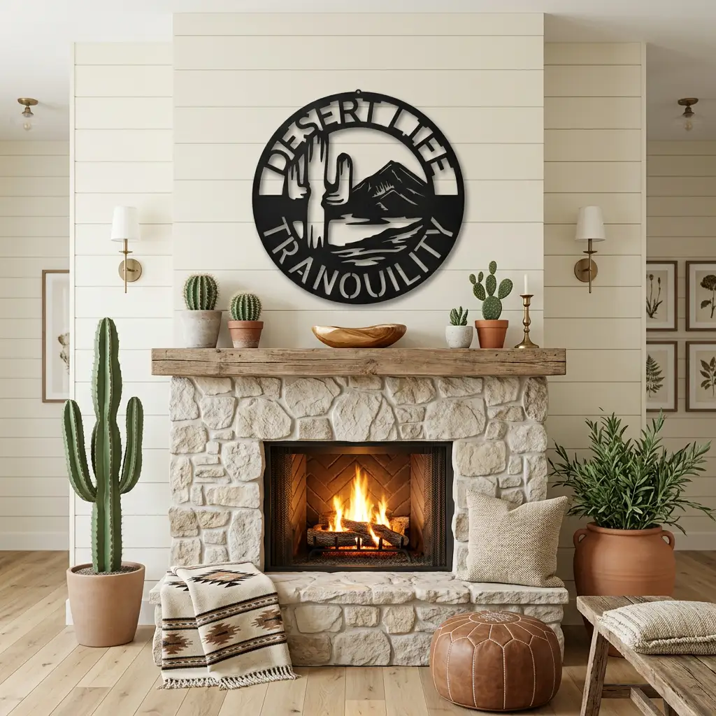 Personalized Southwestern Desert Metal Wall Art | Custom Cactus & Mountain Metal Sign | Arizona Desert Decor | Rustic Southwest Wall Art | Personalized Family Name Sign