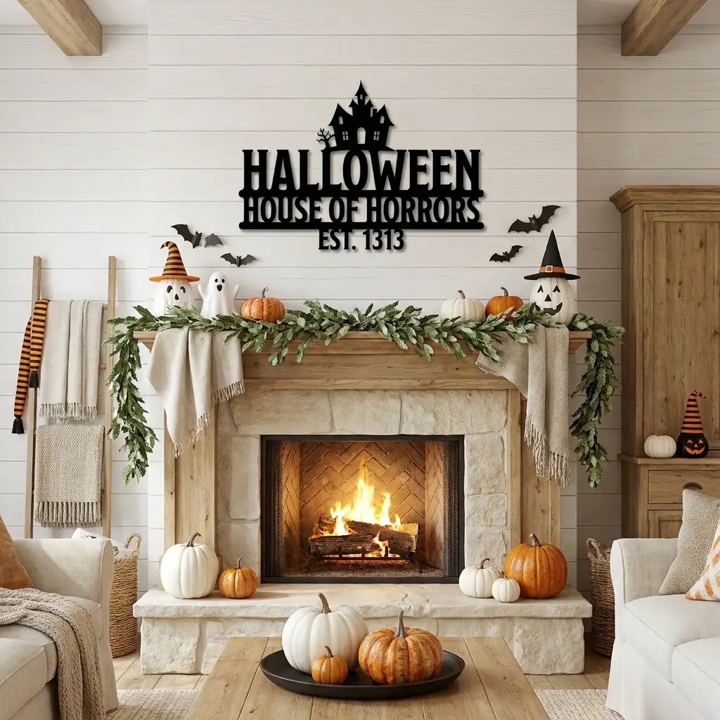 Happy Halloween Metal Wall Art | Pumpkin, Black Cat & Bat Halloween Sign | Rustic Halloween Decor | Indoor & Outdoor Metal Wall Hanging | Made in USA