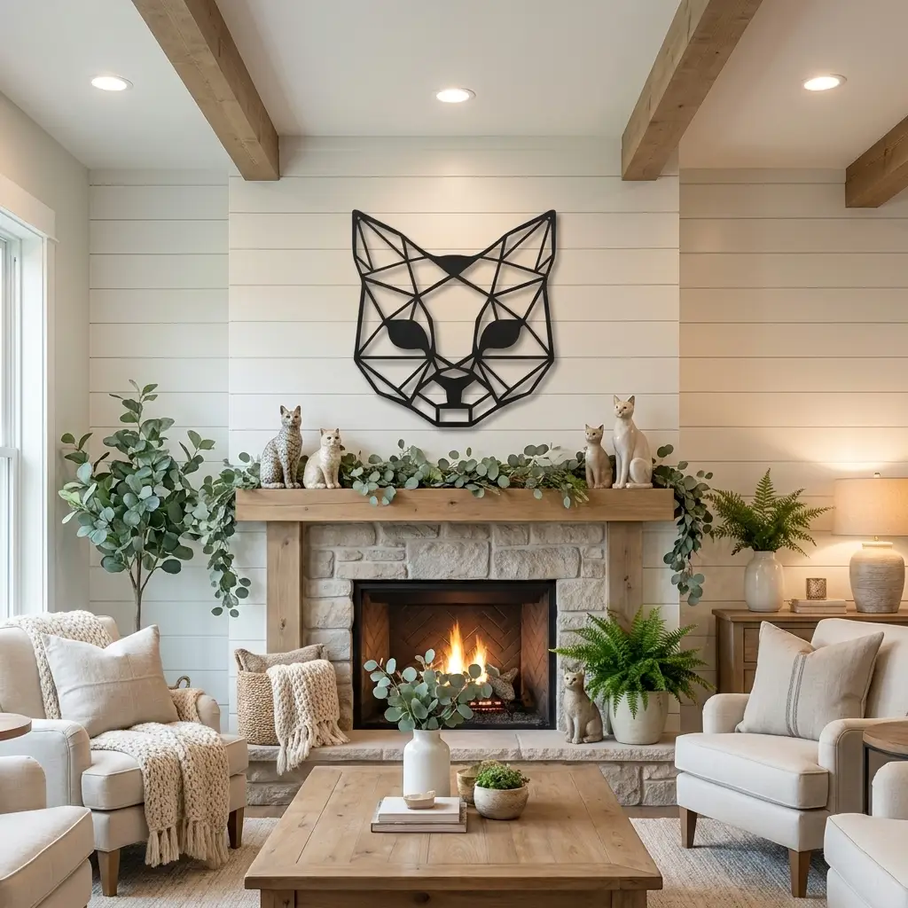 Geometric Cat Metal Wall Art | Modern Cat Wall Decor | Minimalist Feline Metal Art | Cat Lover Gift | Pet Memorial Decor | Living Room, Nursery & Office Wall Hanging | Made in USA