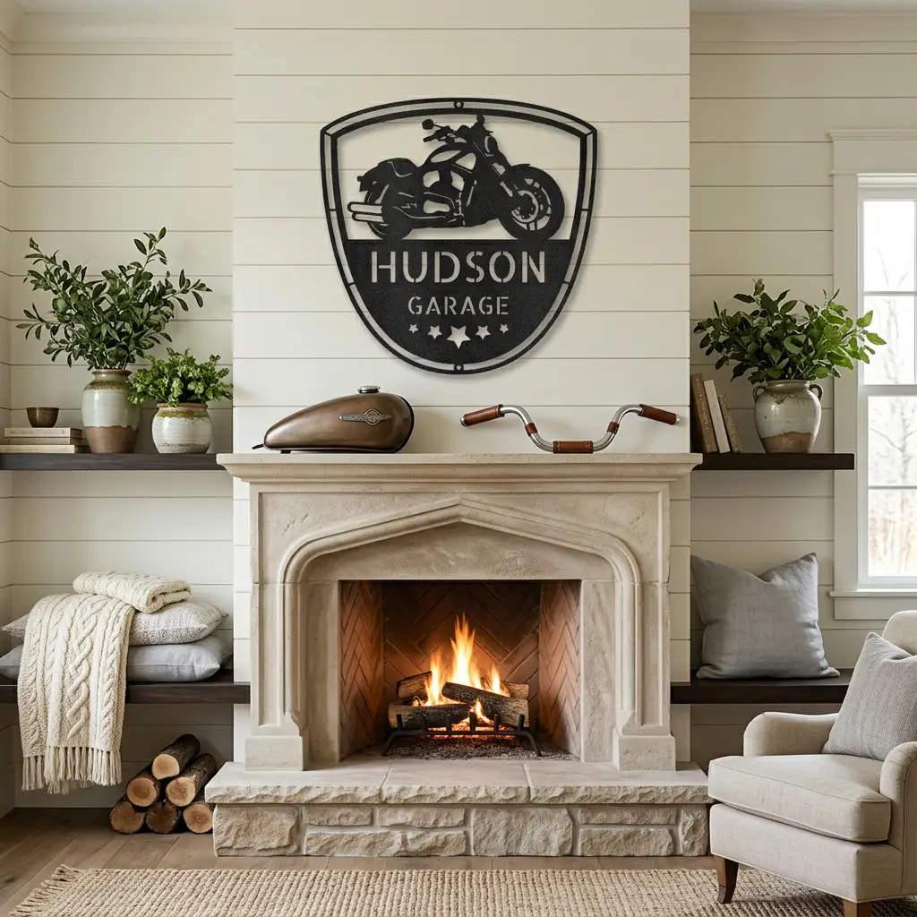 Motorcycle Biker Personalized Name Indoor Outdoor Steel Wall Sign