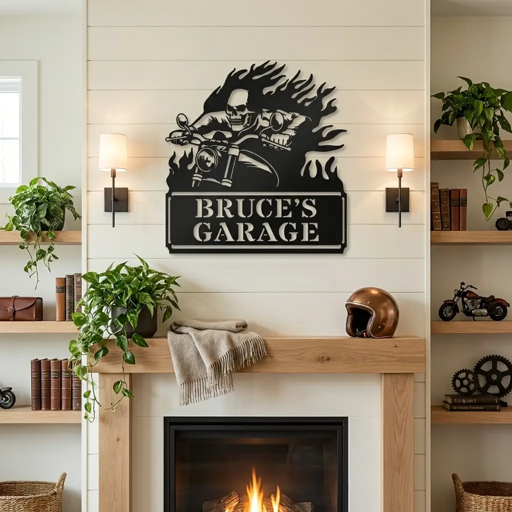 Personalized Demon Motorcycle Metal Wall Art | Custom Biker Name Sign