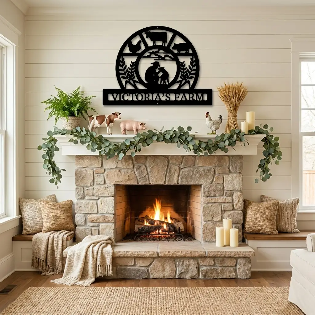 Personalized Farm Animals & Wheat Metal Sign | Custom Farm Name Wall Art | Rustic Barn Decor | Country Farmhouse Steel Sign | Made in USA