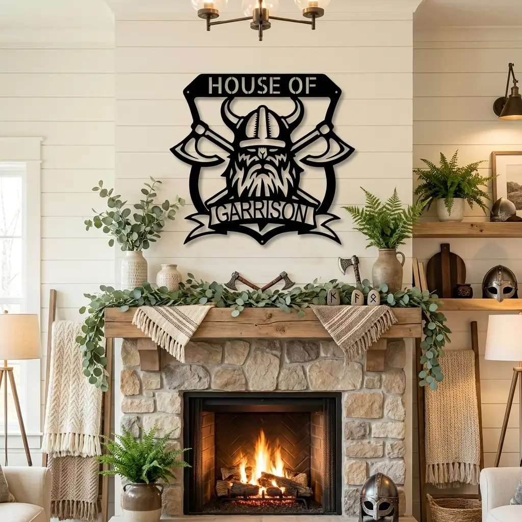 Personalized Viking Metal Wall Art | Custom Viking Family Crest Sign | Norse Warrior Shield Steel Wall Decor | Custom Name Metal Sign | Made in USA