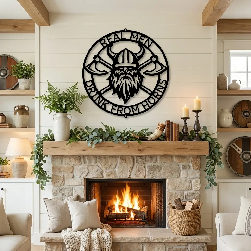Personalized Viking Metal Wall Art | Custom Norse Warrior Sign | Viking Helmet & Battle Axes Steel Wall Decor | Custom Family Name Sign | Made in USA