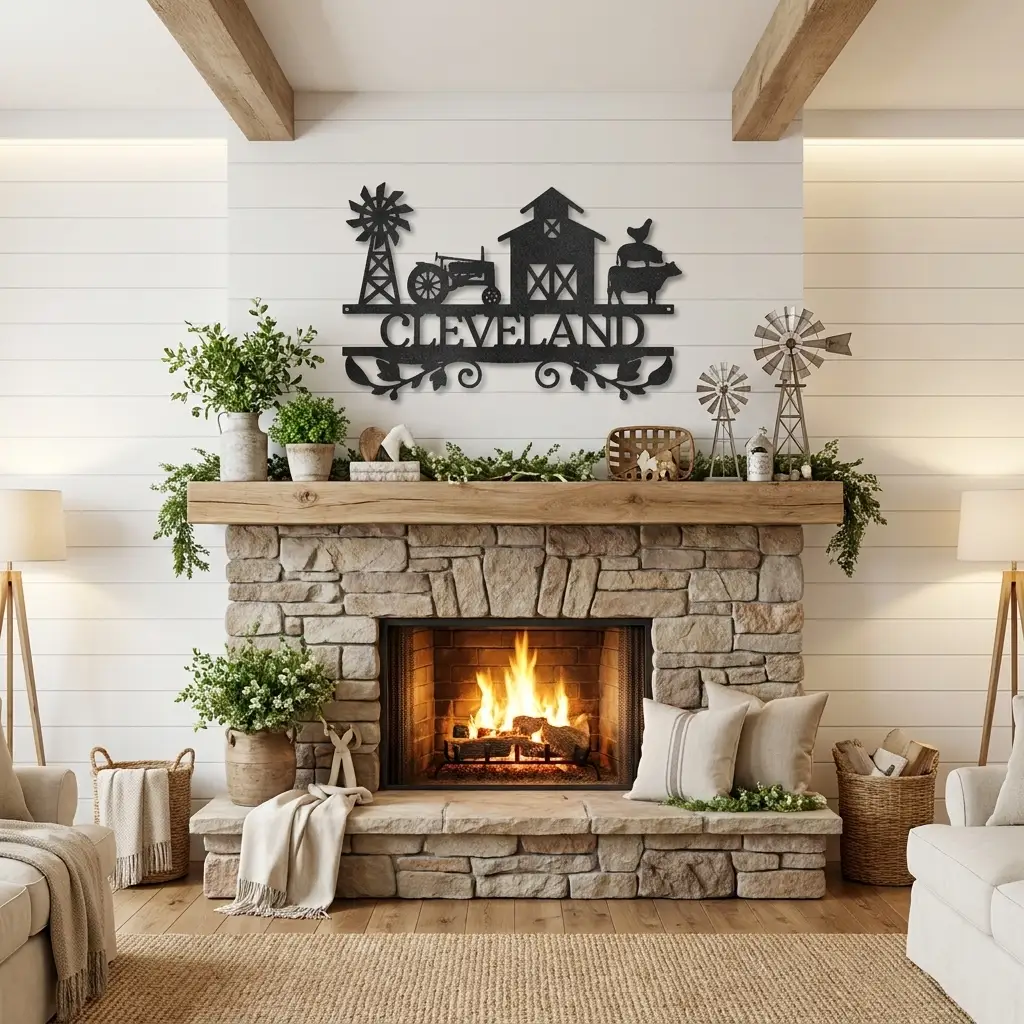 Personalized Barn & Tractor Steel Wall Art - Custom Farm Name Metal Sign
