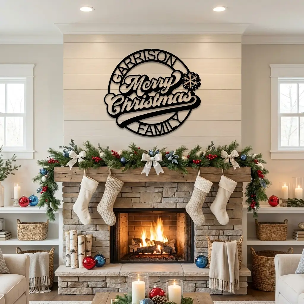 Personalized Merry Christmas Metal Sign | Custom Family Name Christmas Wall Decor | Holiday Metal Wall Art | Christmas Porch Sign | Made in USA