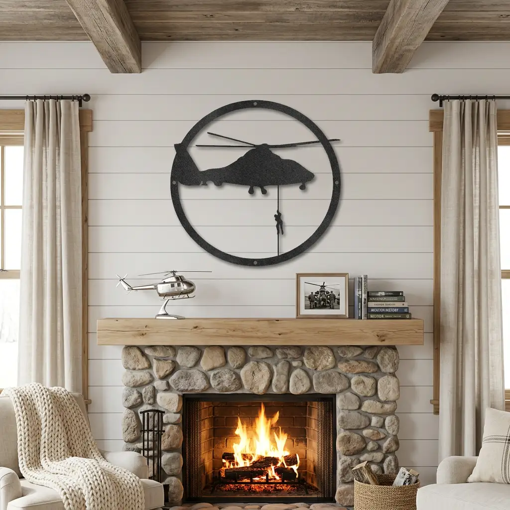 Helicopter Metal Wall Art – Aviation Rescue Metal Sign, Pilot & Military Inspired Wall Decor