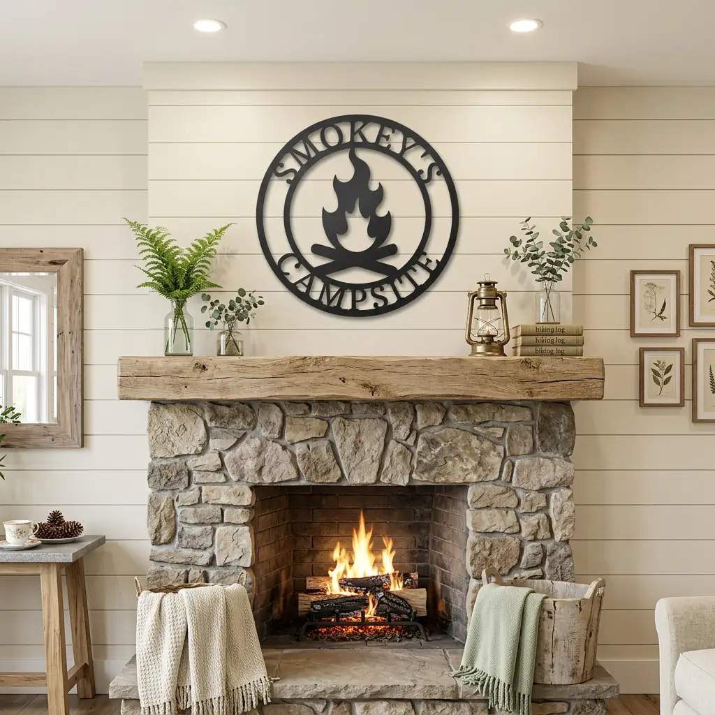 Personalized Campfire Metal Wall Art | Custom Family Camp Sign | Camping Decor | Campfire Monogram Sign | Custom Name Sign | Outdoor Cabin Decor | Made in USA