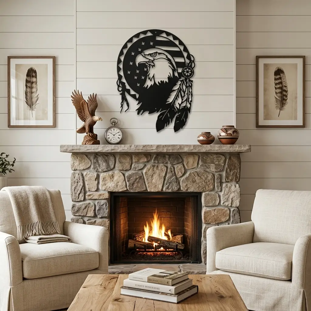 Bald Eagle Patriotic Native American Metal Art Wall Sign