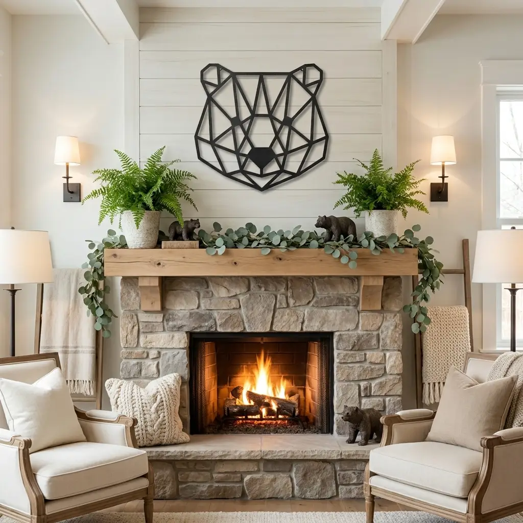 Geometric Bear Metal Wall Art | Modern Bear Wall Decor | Mountain Lodge & Woodland Nursery Decor | Minimalist Animal Metal Art | Cabin, Man Cave & Kids Room Decor | Made in USA