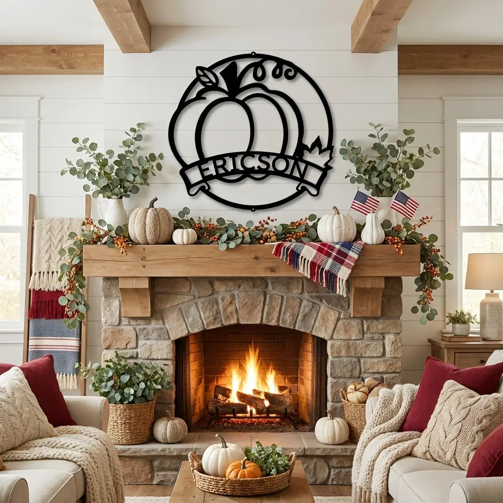 Personalized Pumpkin Metal Wall Art | Custom Family Name Fall Sign | Autumn Harvest Decor | Thanksgiving Wall Hanging | Housewarming Gift | Made in USA