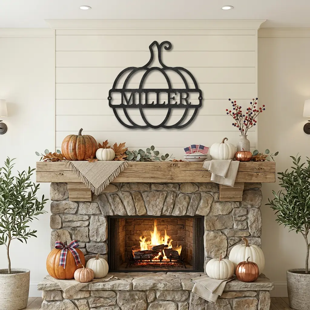 Personalized Pumpkin Metal Sign | Custom Fall Name Sign | Pumpkin Wall Decor | Autumn & Thanksgiving Metal Art | Housewarming Gift | Made in USA