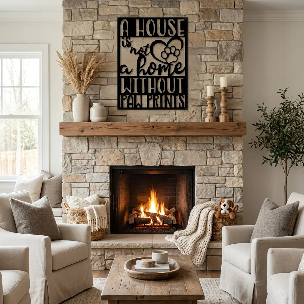 A House Is Not a Home Without Paw Prints Metal Wall Art | Dog Lover Metal Sign | Pet Quote Wall Decor | Made in USA