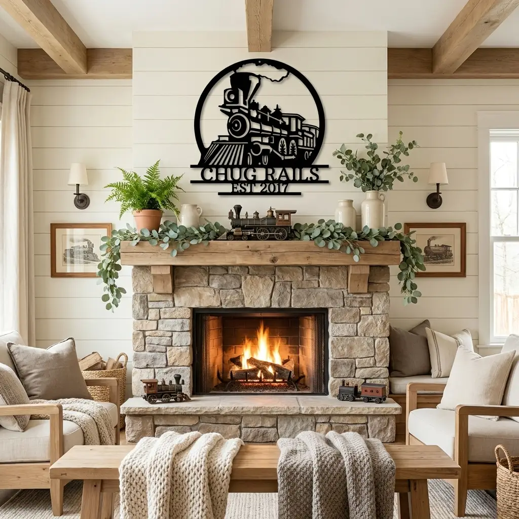 Vintage Steam Locomotive Train Personalized Name Metal Art Wall Sign