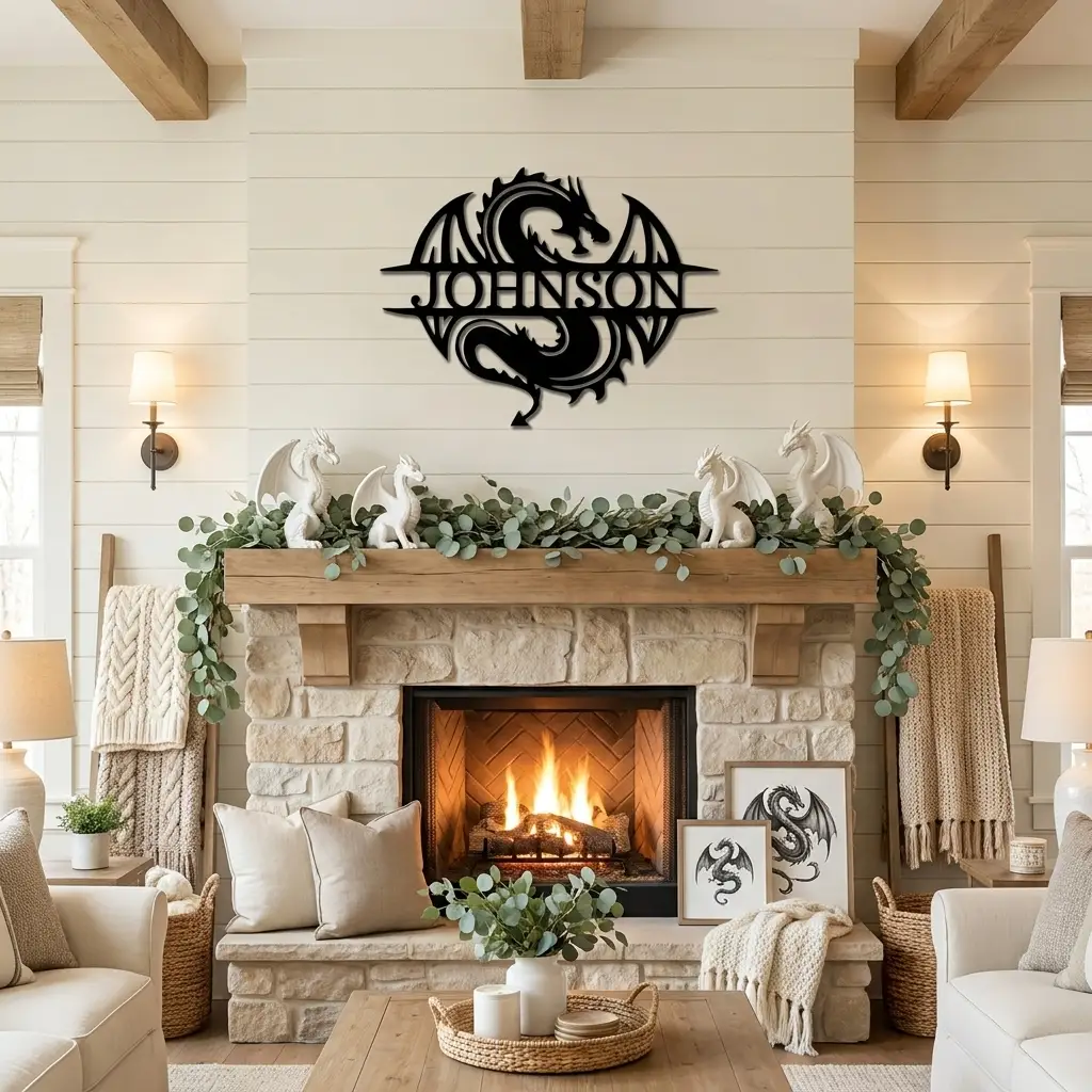 Personalized Celtic Dragon Metal Wall Art | Custom Dragon Name Sign | Fantasy Steel Wall Decor | Medieval Dragon Home Decoration | Made in USA
