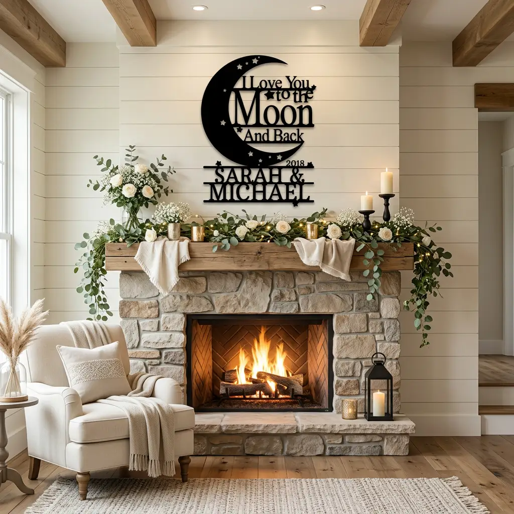 I Love You to the Moon and Back Personalized Metal Wall Art | Custom Couple Name Sign with Date | Romantic Wedding Gift | Anniversary Decor | Made in USA
