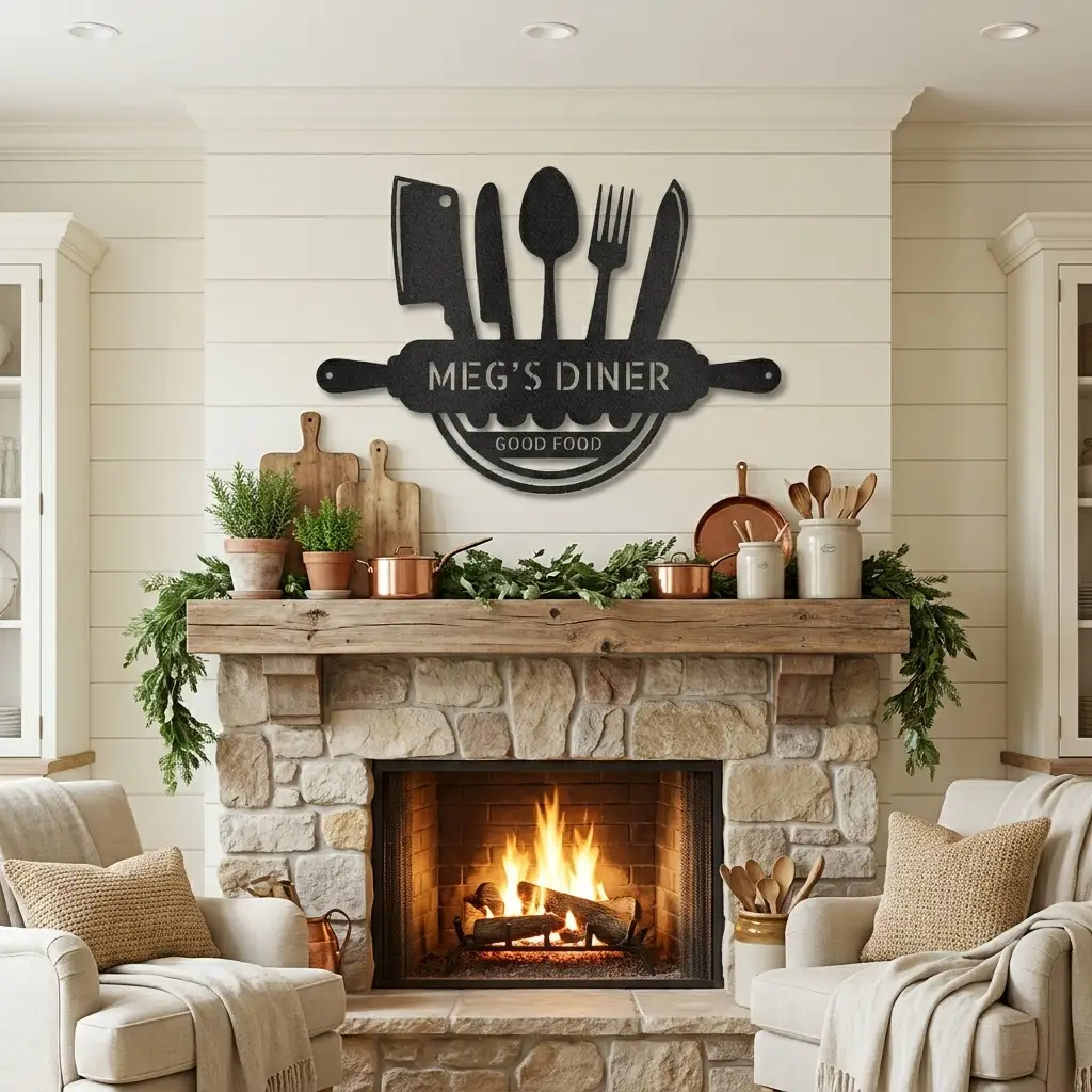 Personalized Kitchen Metal Wall Art – Custom Family Kitchen Sign – Cooking Decor – Chef Utensil Sign - Dining Room Gift - Made in USA