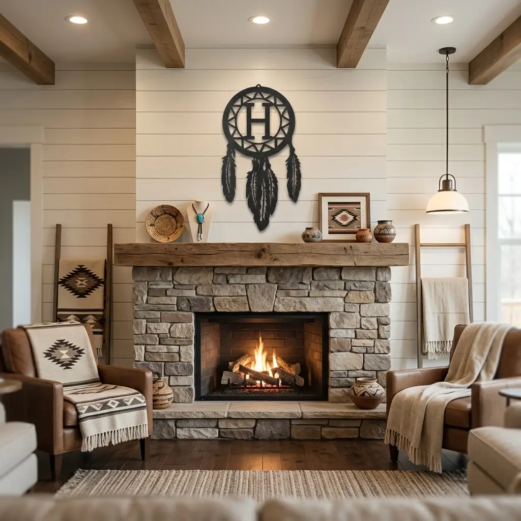 Personalized Dreamcatcher Metal Wall Art – Custom Initial Southwestern Feather Décor