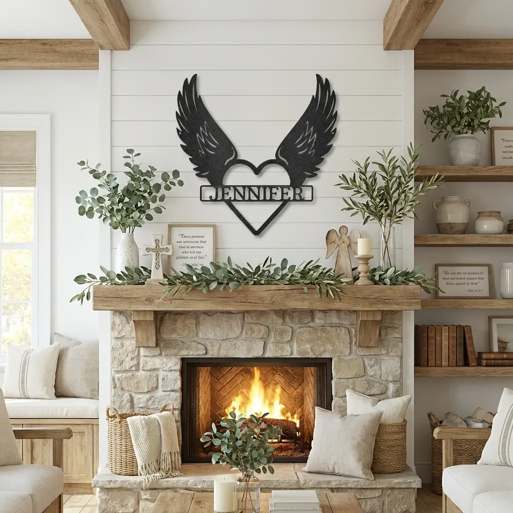 Personalized Angel Wings Memorial Metal Wall Art – Custom Name Remembrance Sign – Sympathy Gift – In Loving Memory Decor – Bereavement Gift