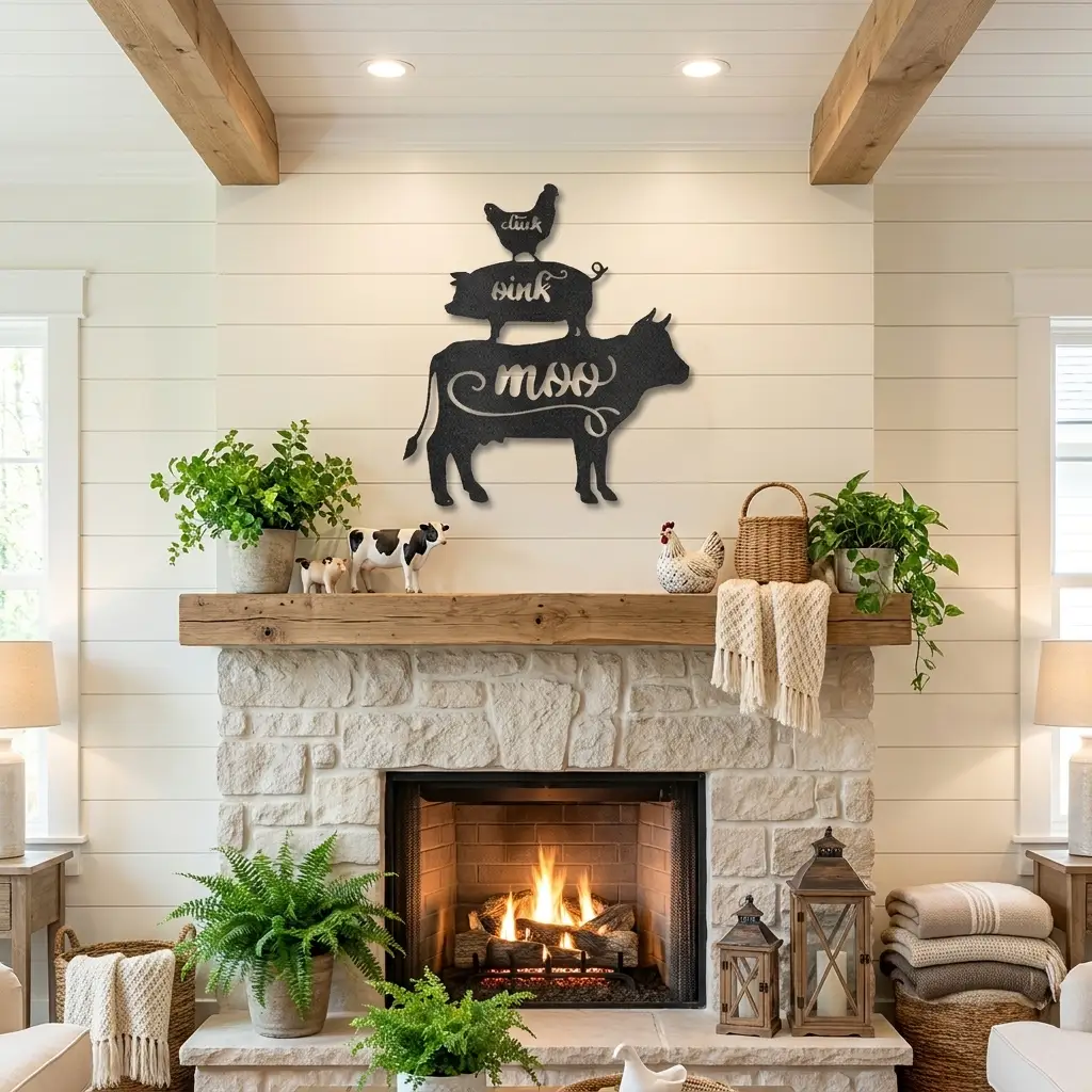 Farm Animals Metal Wall Art – Cow Pig Chicken Kitchen Decor – Farmhouse Wall Decor – Rustic Kitchen Sign – Country Home Decor
