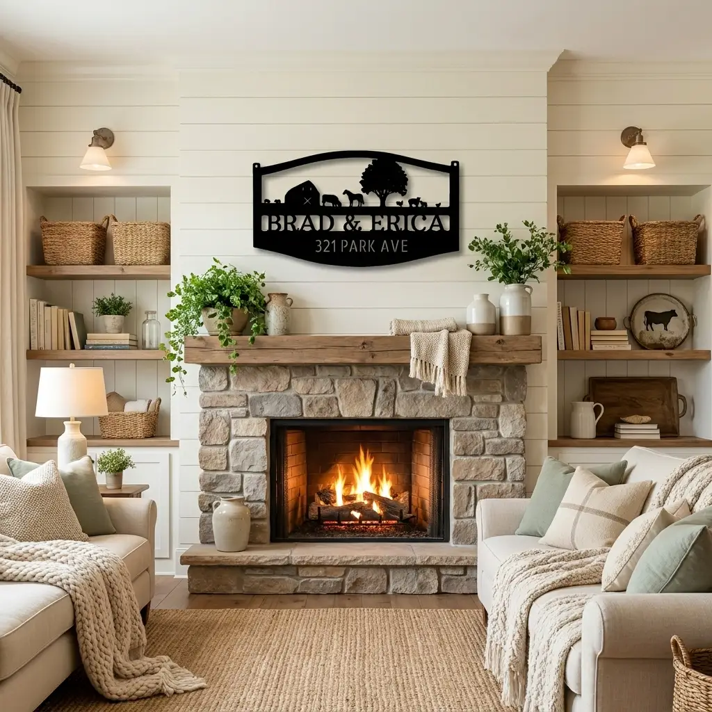 Personalized Farm Address Metal Sign | Custom Farm Gate Sign with Barn & Livestock | Family Name Fence Sign | Rustic Ranch Entrance Decor | Made in USA