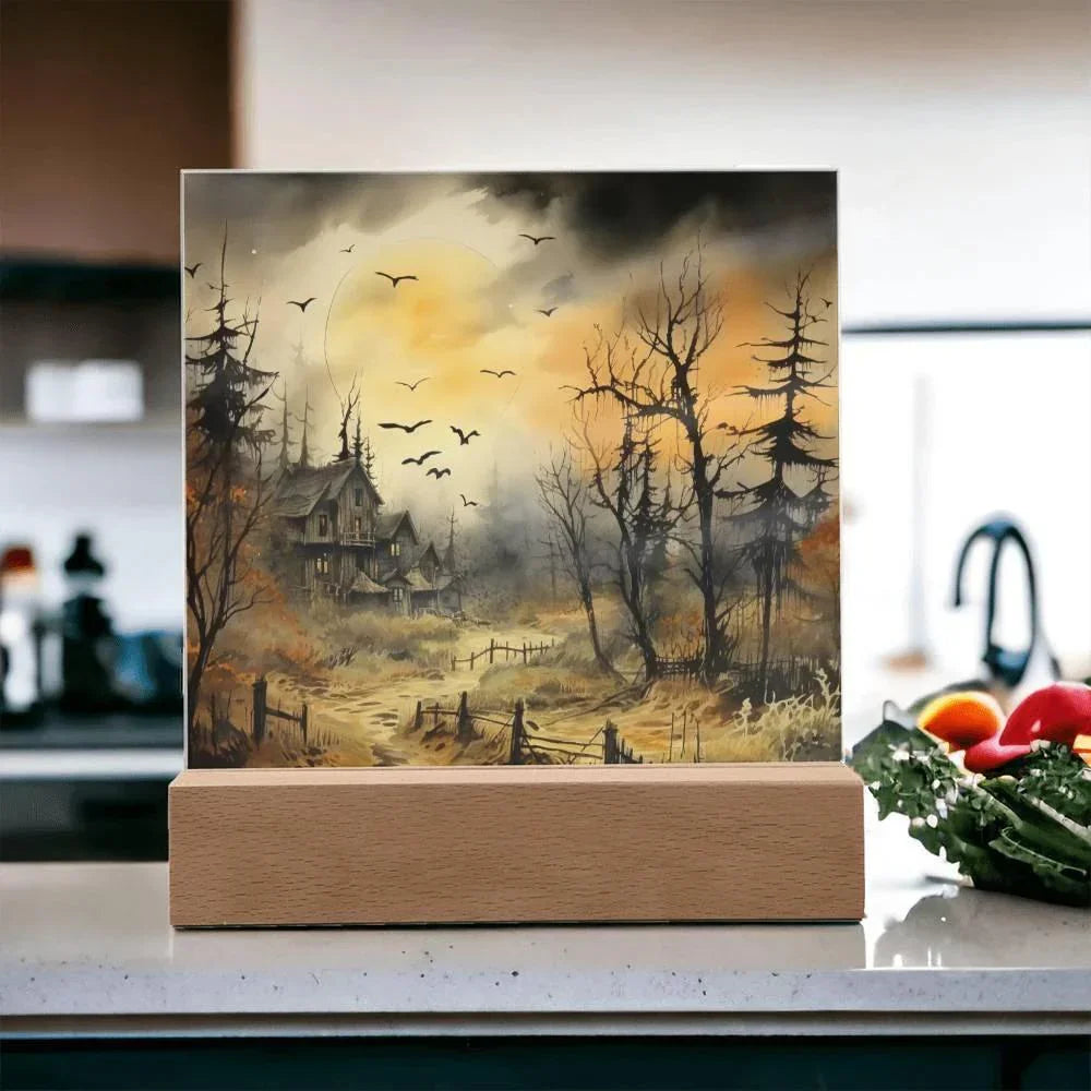 Frightful Forest: Premium Acrylic Halloween Mansion Acrylic Plaque Decor