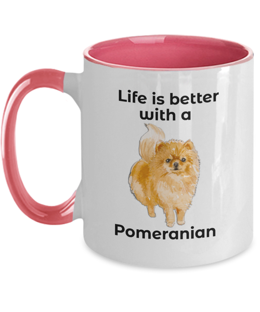 Pomeranian Dog two tone coffee mug - Life is Better - Mallard Moon Gift Shop