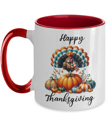 Happy Thanksgiving Turkey and Pumpkin Two-toned Ceramic Coffee Mug - Mallard Moon Gift Shop