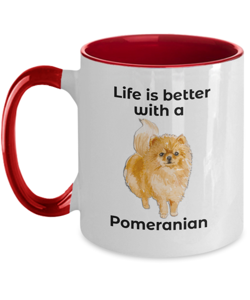 Pomeranian Dog two tone coffee mug - Life is Better - Mallard Moon Gift Shop