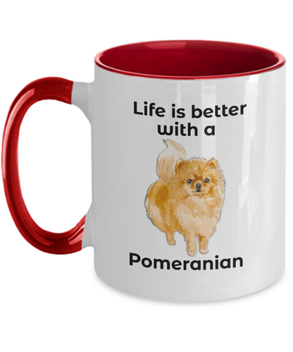 Pomeranian Dog two tone coffee mug - Life is Better - Mallard Moon Gift Shop
