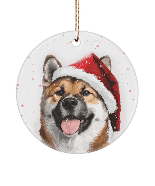 Akita Santa Claus Round Ceramic Holiday Tree Ornament - Mallard Moon Gift Shop