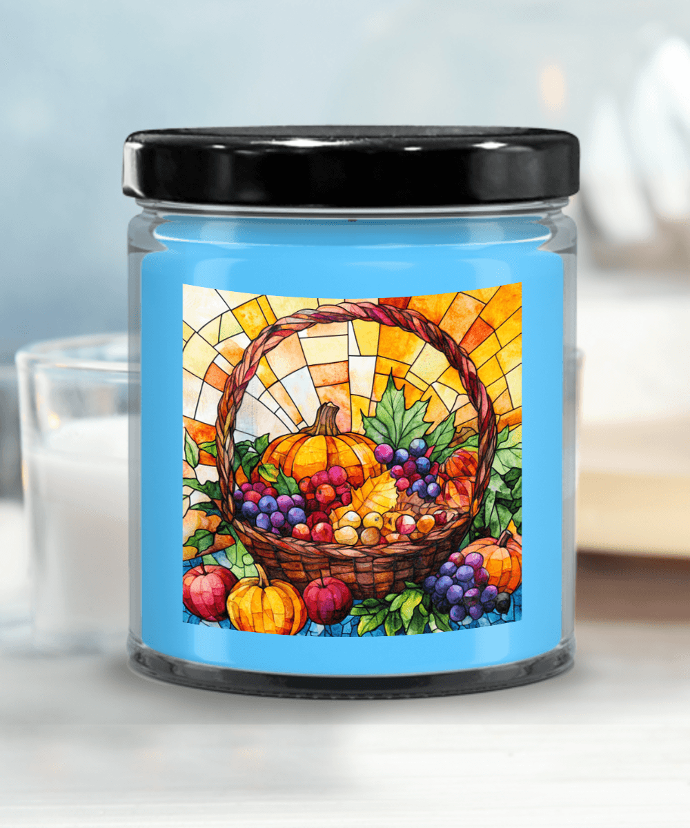 Bountiful Fall Fruit Basket - Stained Glass Soy Scented Container Jar Candle - Mallard Moon Gift Shop