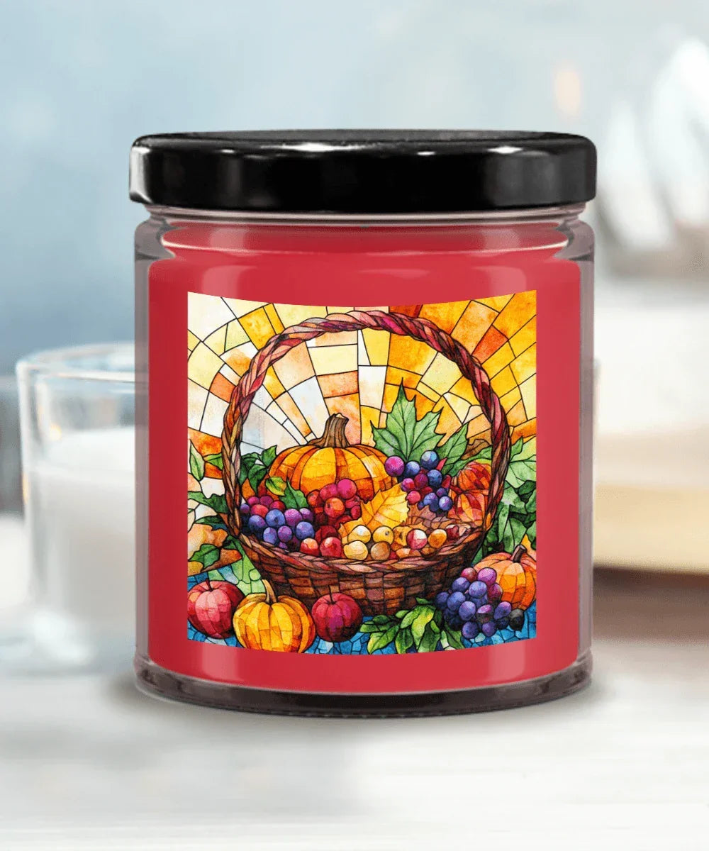 Bountiful Fall Fruit Basket - Stained Glass Soy Scented Container Jar Candle