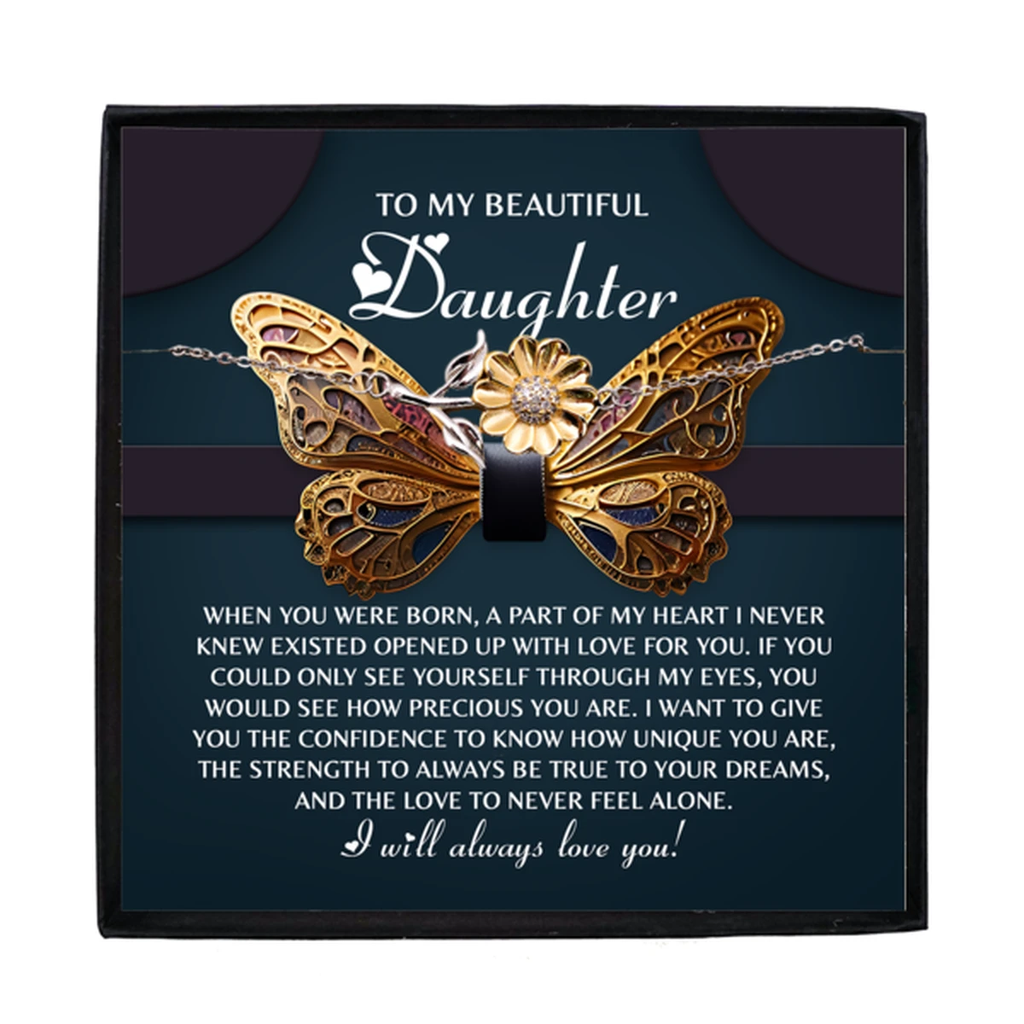 Daughter Sunflower Bracelet – 925 Sterling Silver with 18K Gold-Plated Petals – Adjustable Chain, Elegant Jewelry Gift – Includes Heartfelt Message Card