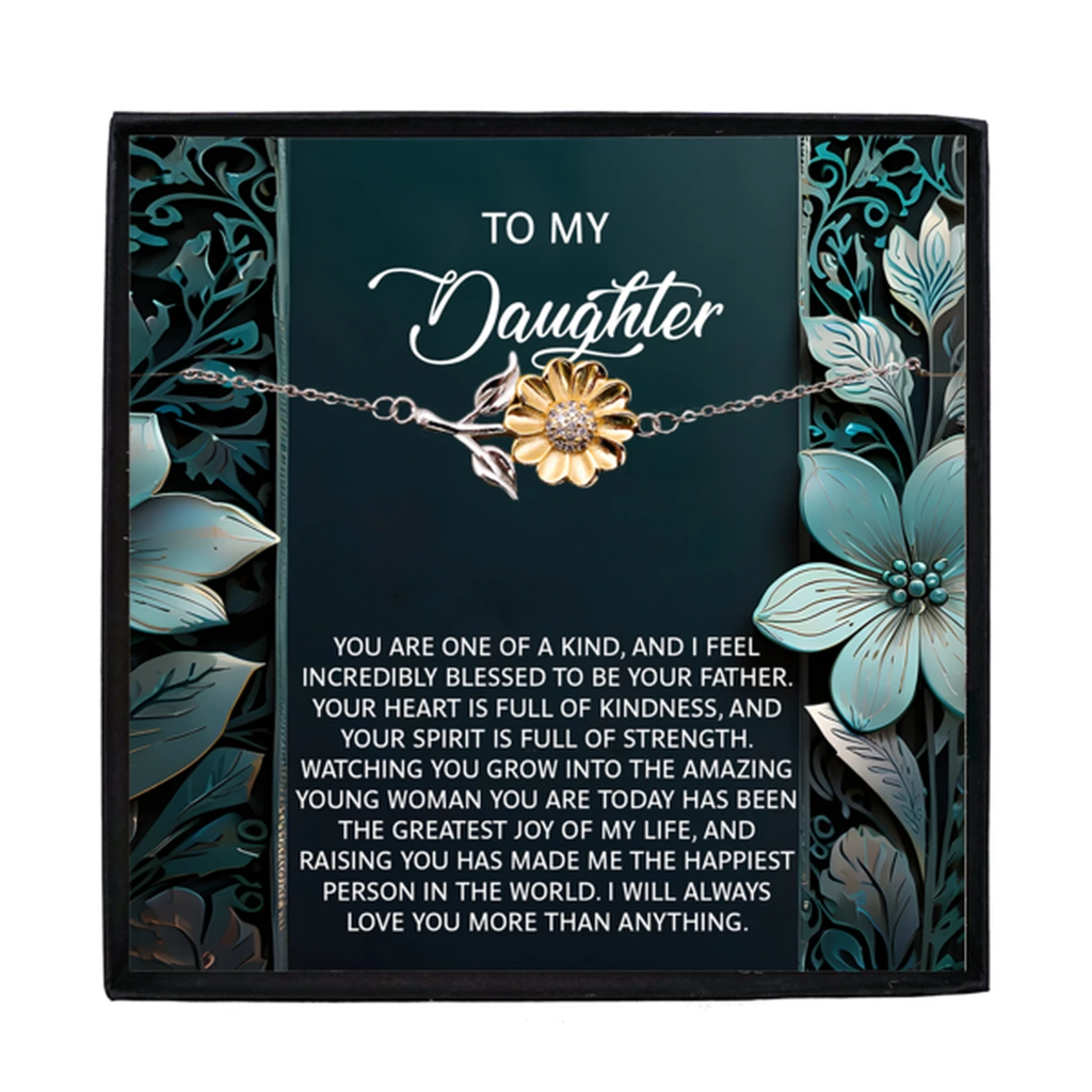 Sunflower Bracelet for Daughter – 925 Sterling Silver with 18K Gold-Plated Petals – Adjustable Chain, Elegant Jewelry Gift from Dad – Includes Heartfelt Message Card