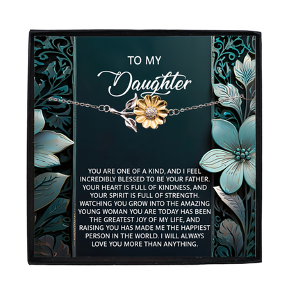 Sunflower Bracelet for Daughter – 925 Sterling Silver with 18K Gold-Plated Petals – Adjustable Chain, Elegant Jewelry Gift from Dad – Includes Heartfelt Message Card - Mallard Moon Gift Shop